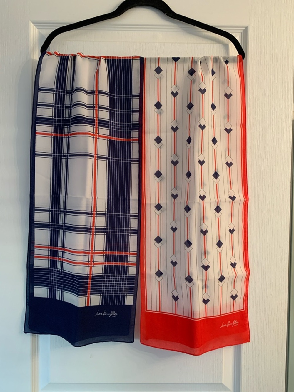 Patterned Scarf Duo in Navy, White & Red